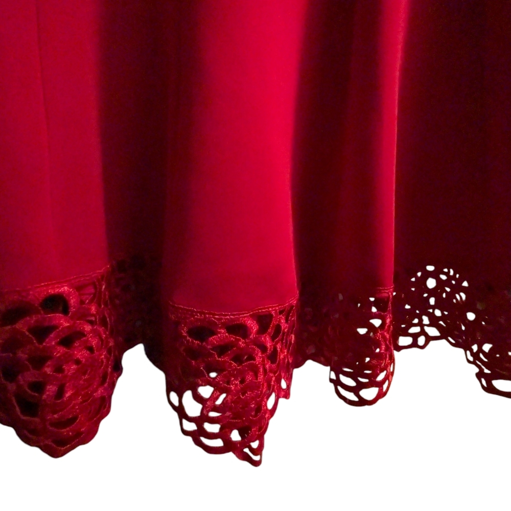 NEW Roz & Ali DRESSBARN red stretchy flare cocktail dress lace cutout 8 Petite - Picture 3 of 7